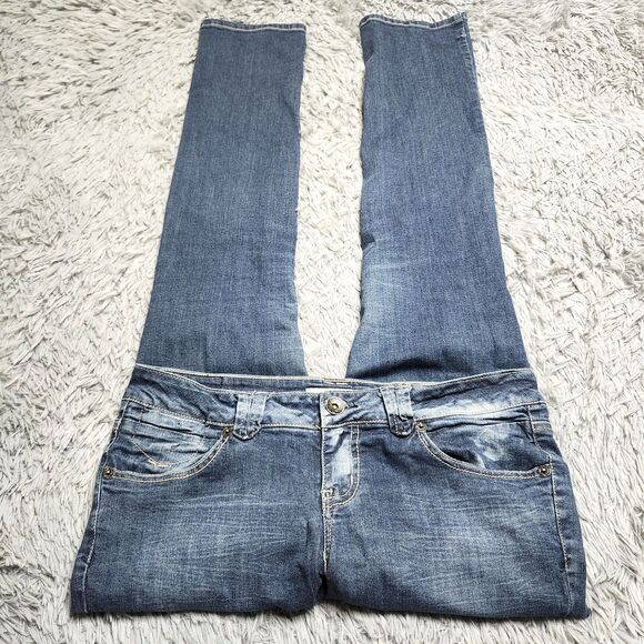 Paris Blues Jeans Teen Womens 13 Straight Fit Low Rise Embroidered Pockets Denim - Picture 3 of 14